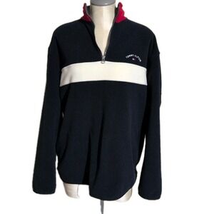 Vintage Tommy Hilfiger 1/4 Zip Fleece Pullover Mens XL Blue White Stripe